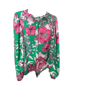 Carolina Belle Montreal Womens S Floral Long Sleeve Hi RuffleNeck Keyhole Blouse